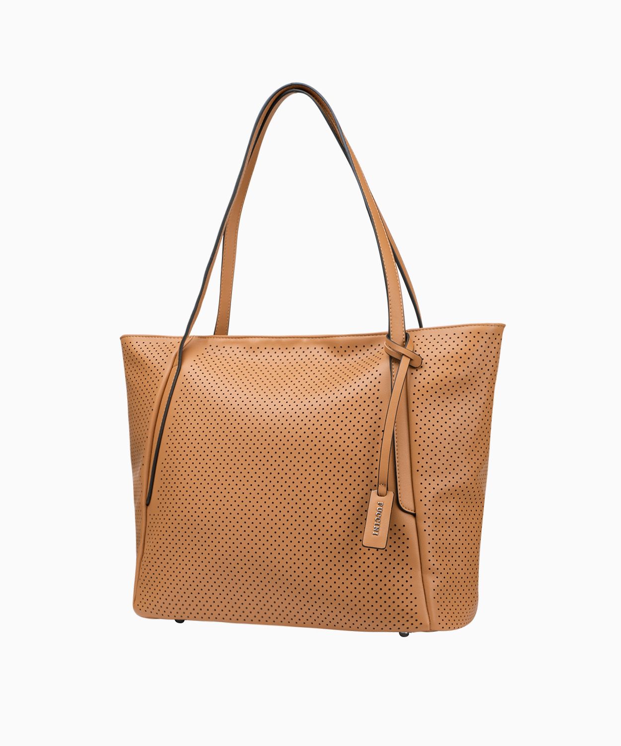 Torebka typu shopper z ozdobnym brelokiem brązowa
