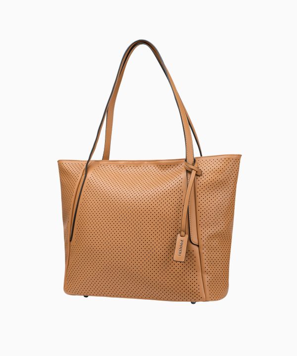 Torebka typu shopper z ozdobnym brelokiem brązowa
