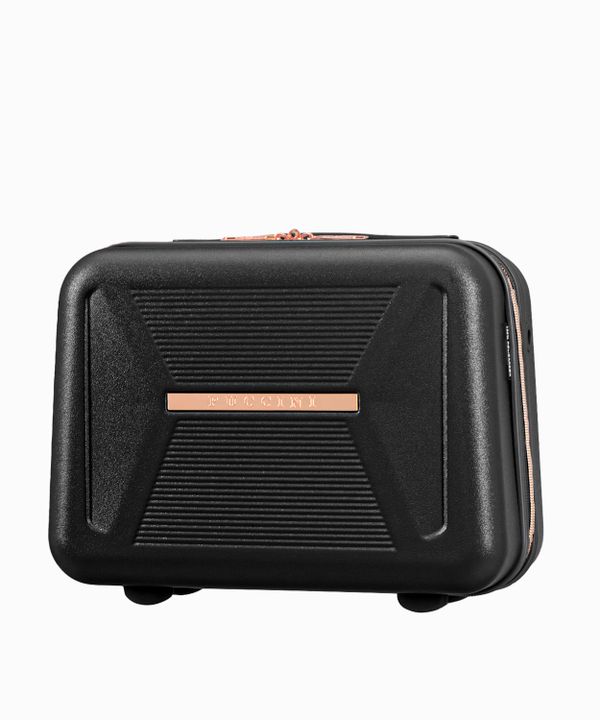 Kosmetyczka podróżna kuferek czarna z elementami rose gold