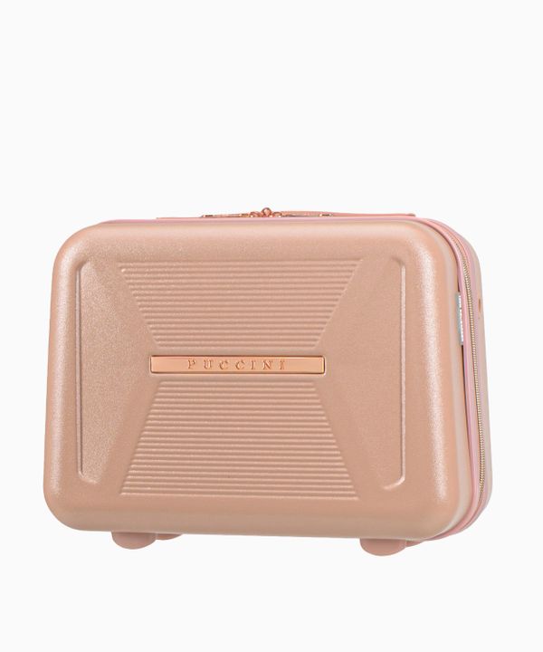 Kosmetyczka podróżna kuferek różowa z elementami rose gold