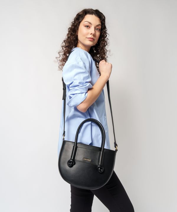 Torebka damska mała crossbody z uchwytami ze skóry ekologicznej czarna