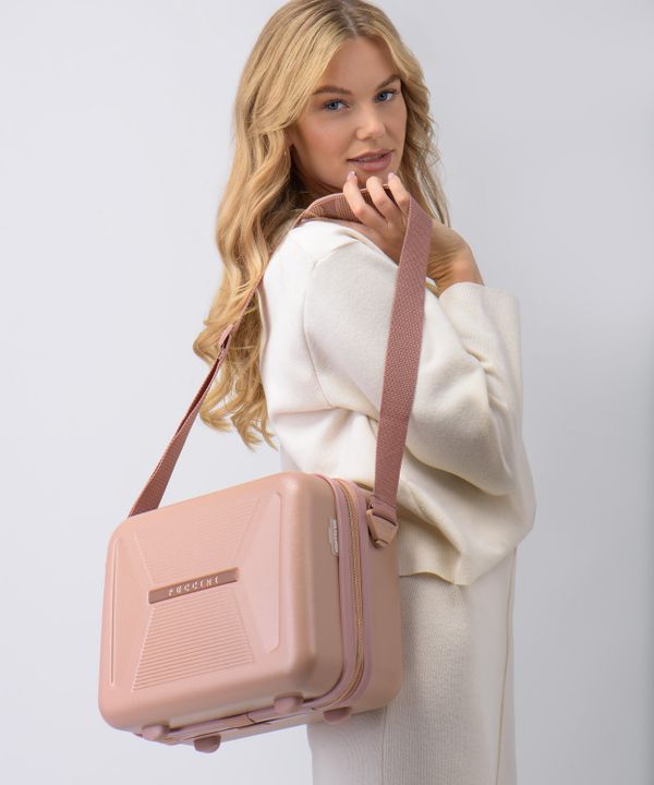 Kosmetyczka podróżna kuferek różowa z elementami rose gold
