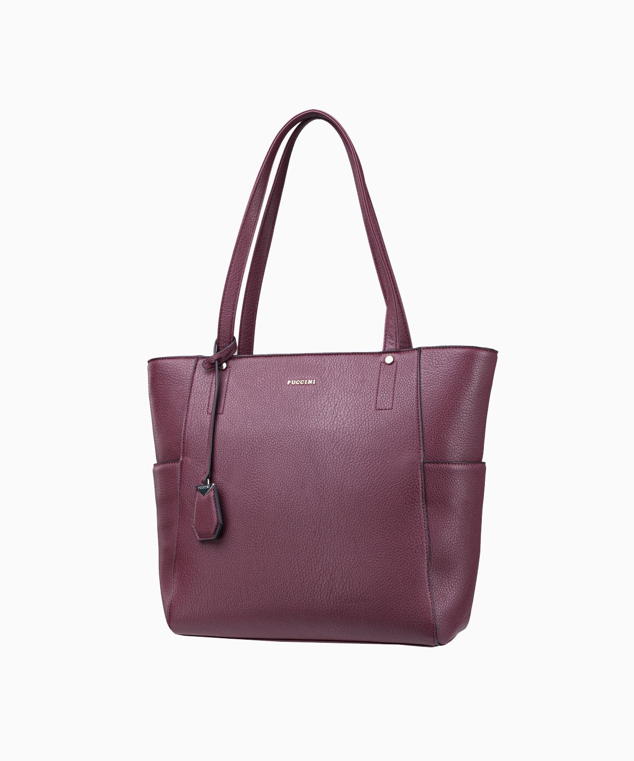Bordowa trapezowa torebka typu shopper z bocznymi kieszeniami