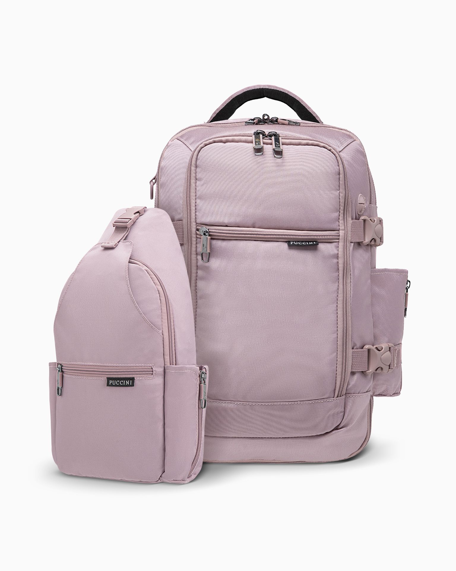 Zestaw plecak wielofunkcyjny do samolotu + sling bag różowy