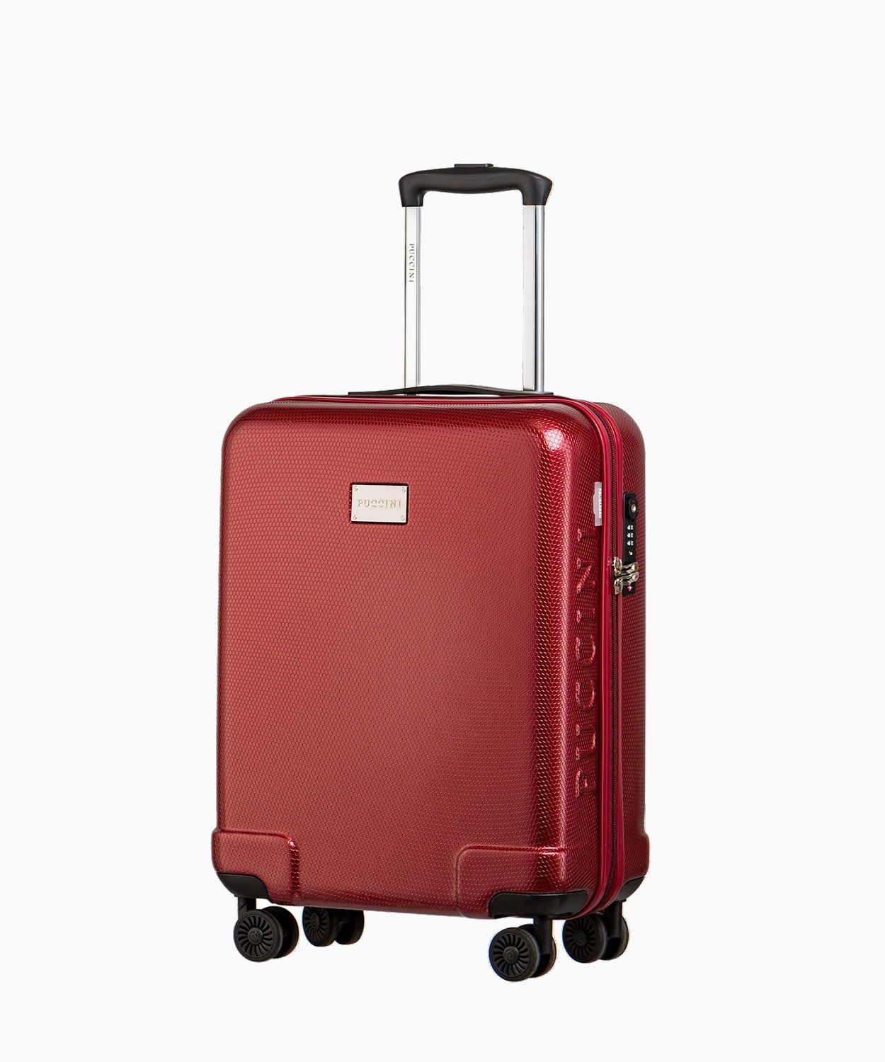 Czerwona twarda walizka kabinowa o strukturze plastra miodu